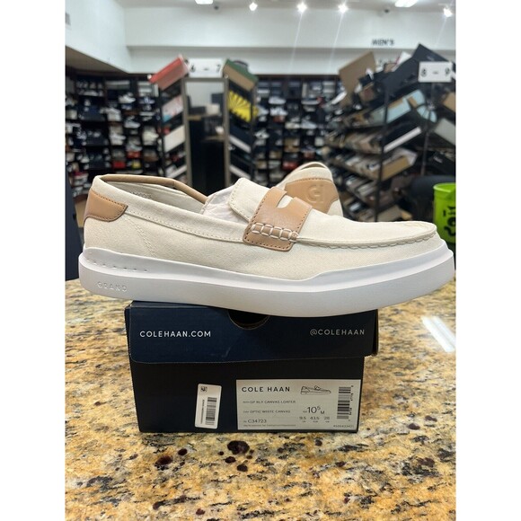 COLE HAAN  MENS GRANDPRO RALLY CANVAS PENNY LOAFER WHITE TAN CANVAS 10.5  C34723 - Picture 1 of 6